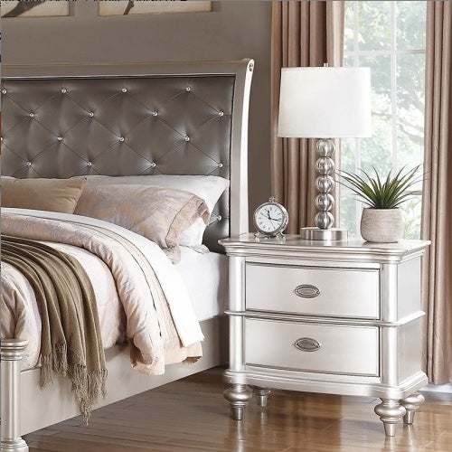 Antique Silver 2-Drawers Bed Side Table