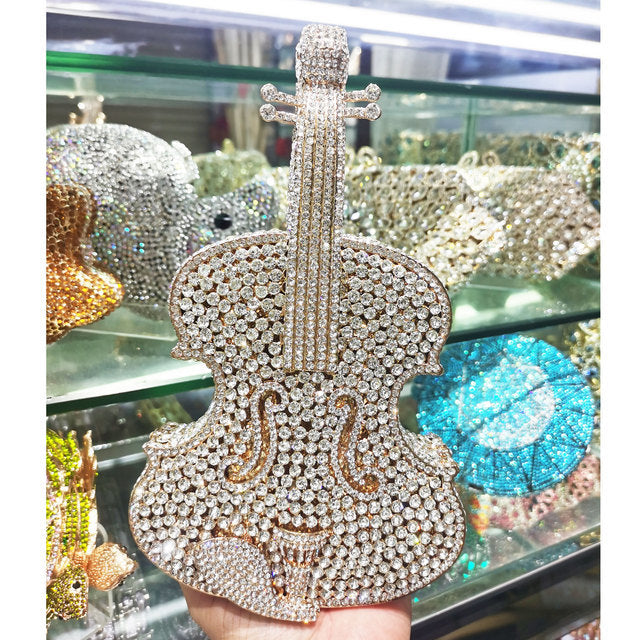 Violin Crystal Evening Party Clutch