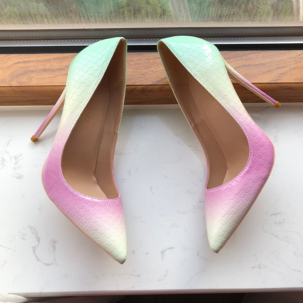 Tikicup Mint Pink Crocodile Effect Pointy Toe High Heels