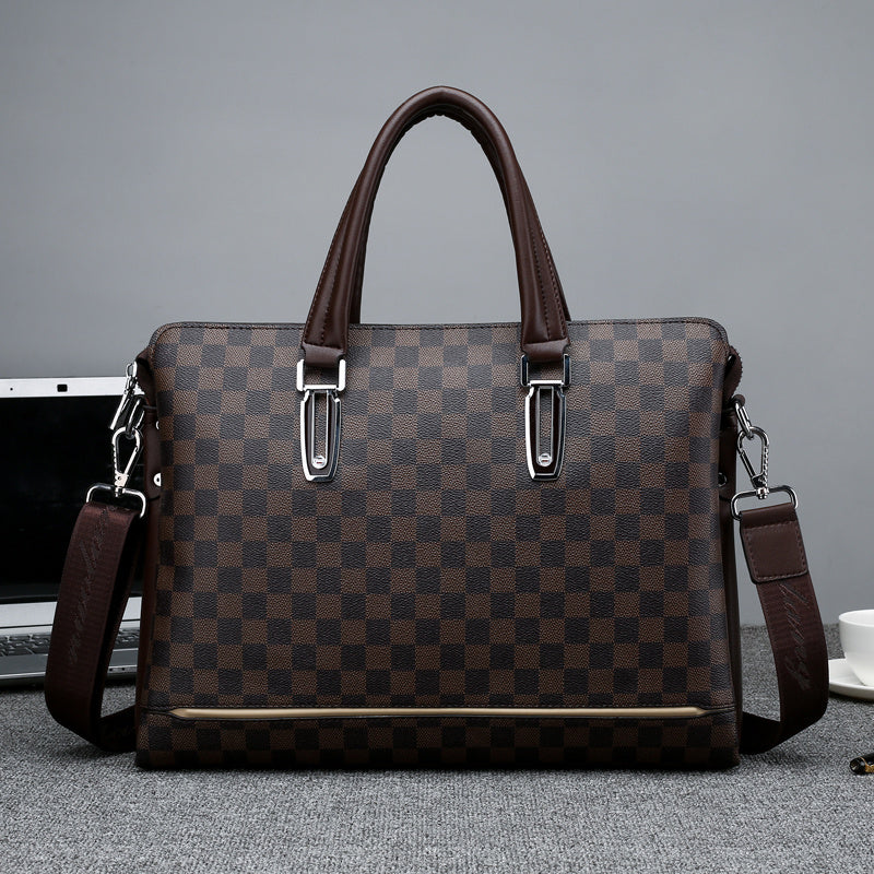 Checkered Leather Messenger Bag