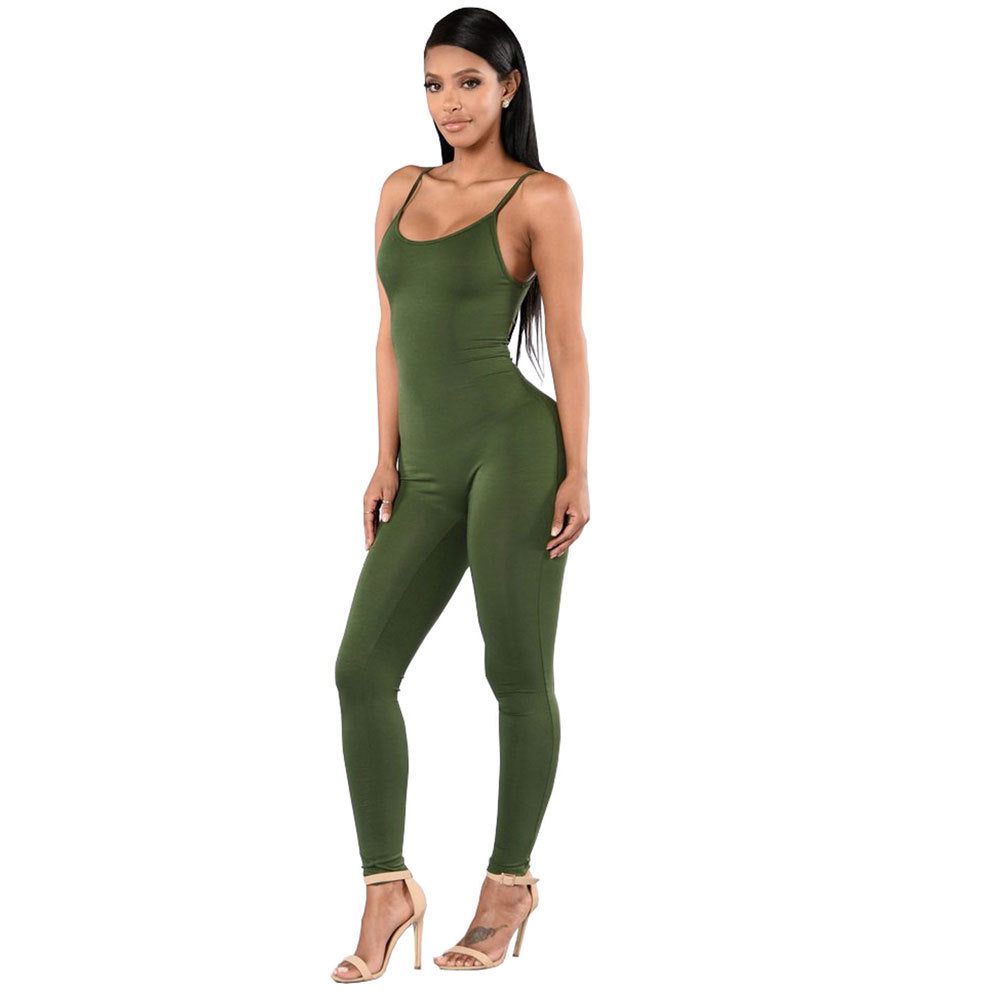 Backless Suspender Solid Color Bodysuit