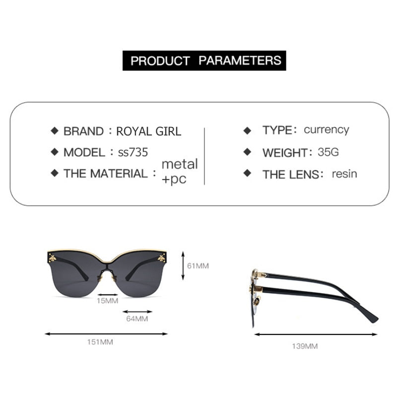 ROYAL GIRL Oversize Rimless Sunglasses UV400