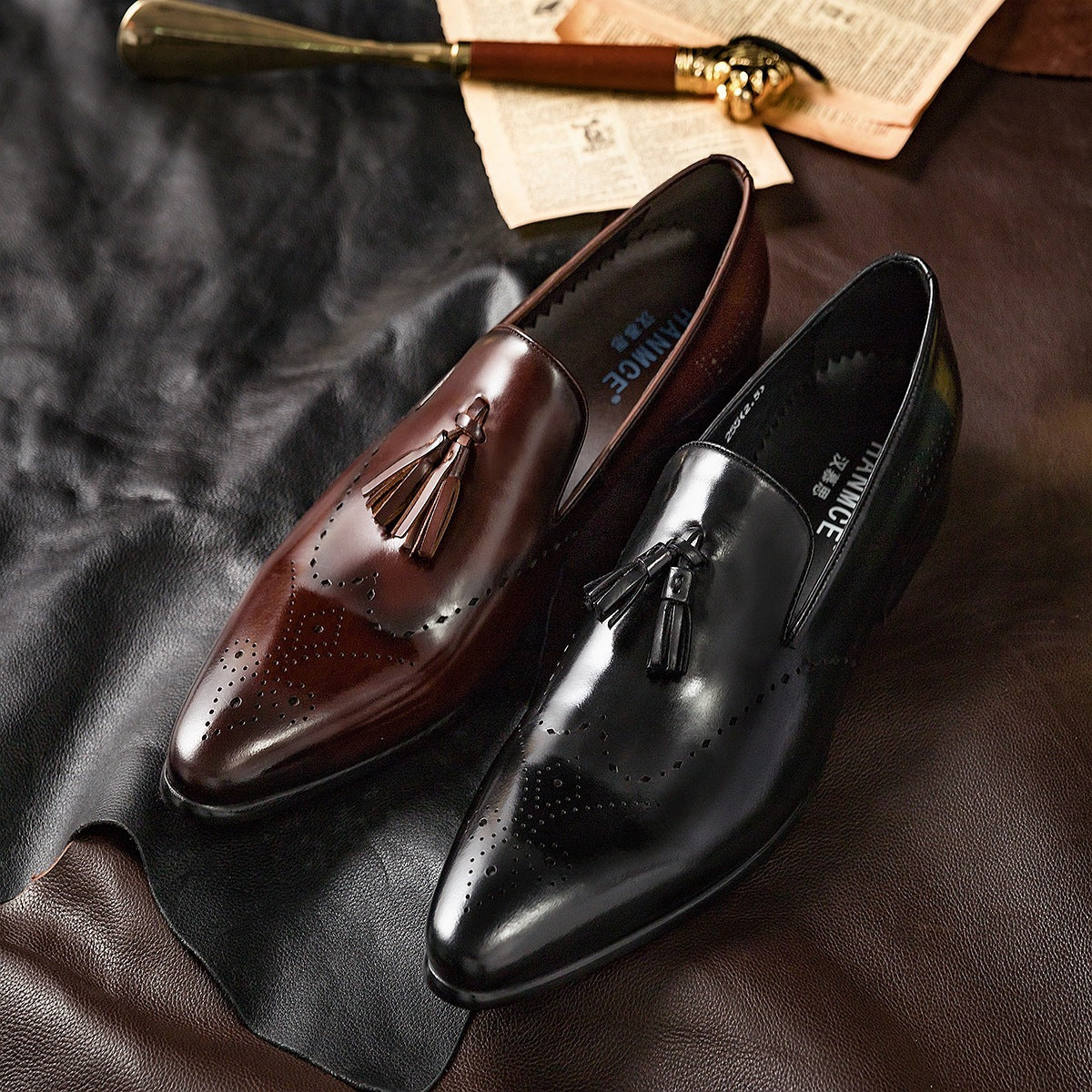 Leather Carved Tassel Leather Dress Shoes
