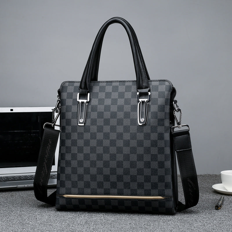 Checkered Leather Messenger Bag