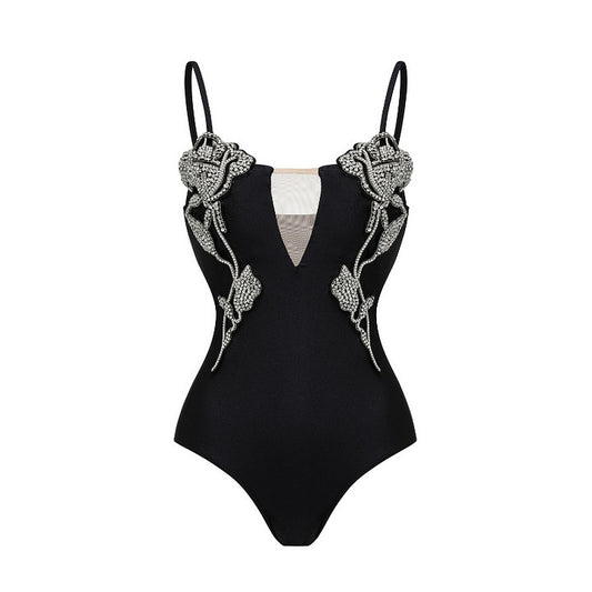 Rhinestone Rose Hot Spring One-piece Swimsuit