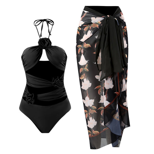 See Thru Conservative Belly Cover Slim Swimsuit Set