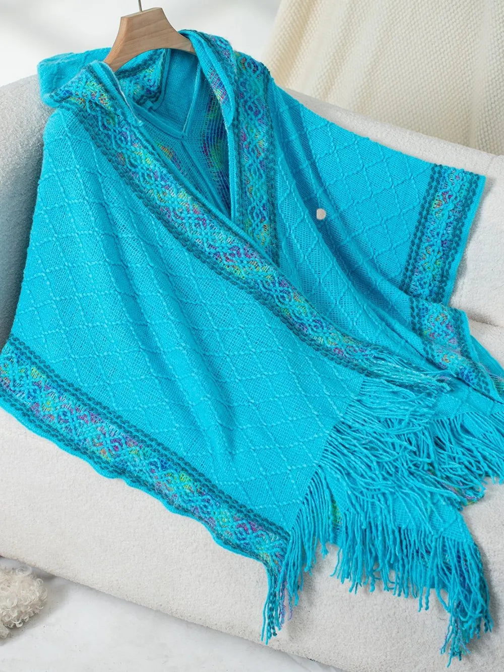 Hooded Tassel Cloak Sweater Shawl