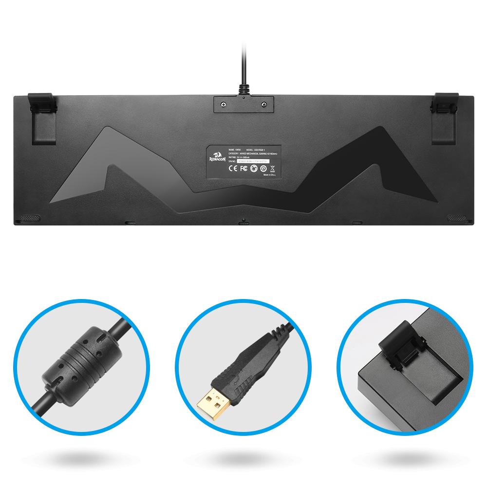 Redragon USB Mechanical Ergonomic RGB LED Gaming Wired Keyboard