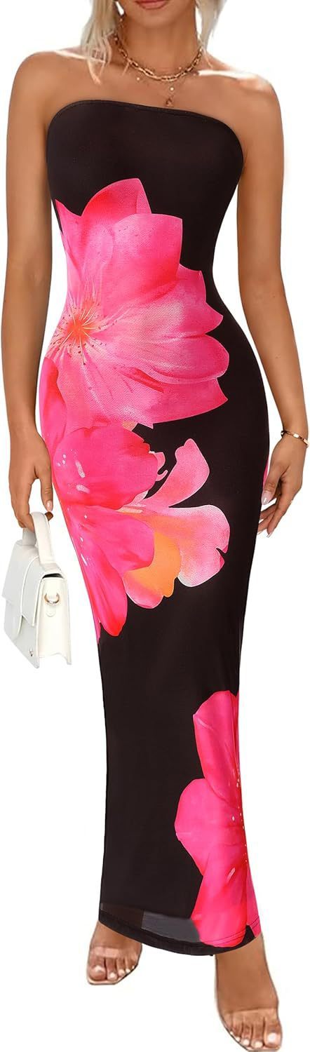 Slim-Fit Contrast Floral Print Dress