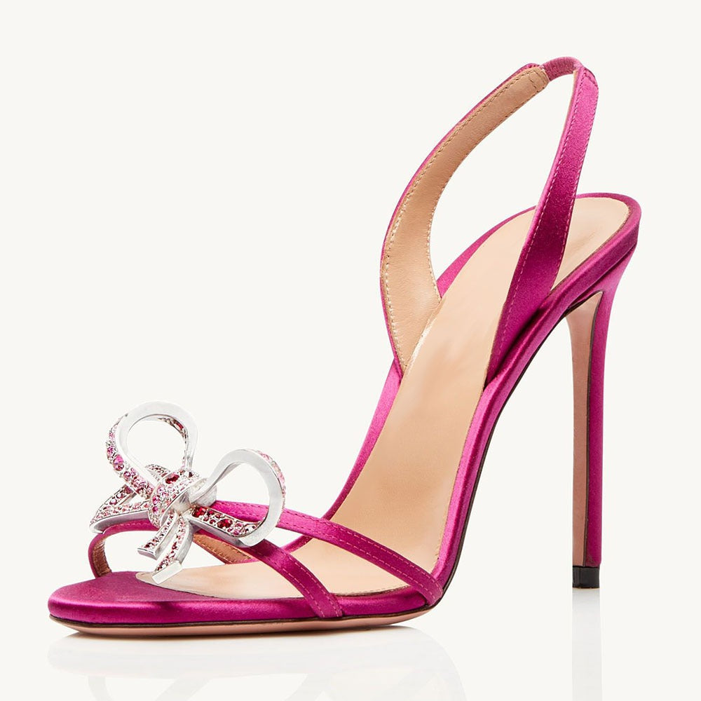 Silver Bow Open Toe High Heels