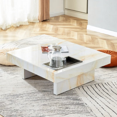 Coffee Table With Imitation Marble Patterns - Made Of MDF Material