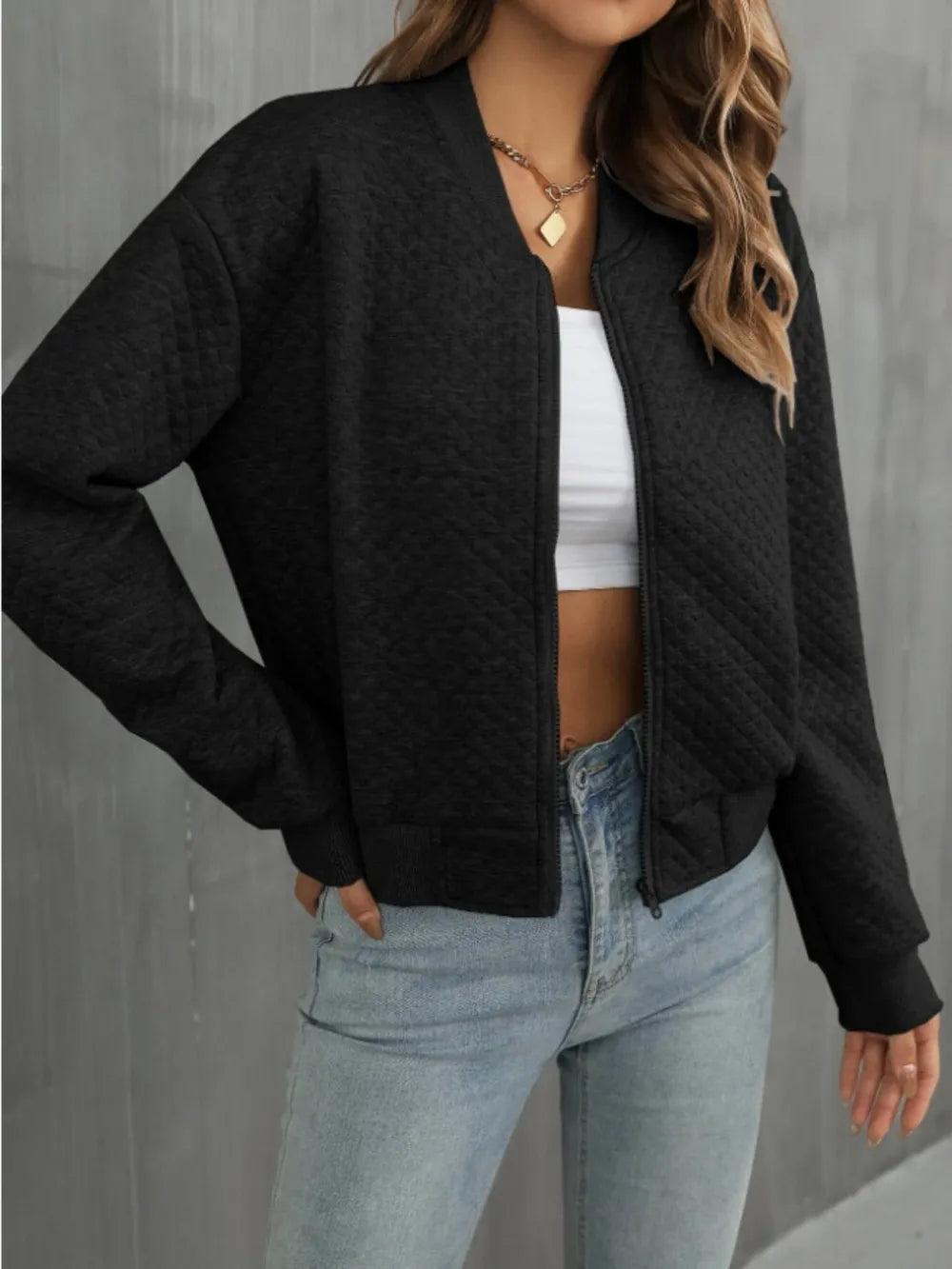 Zip Up Long Sleeve Bomber Jacket