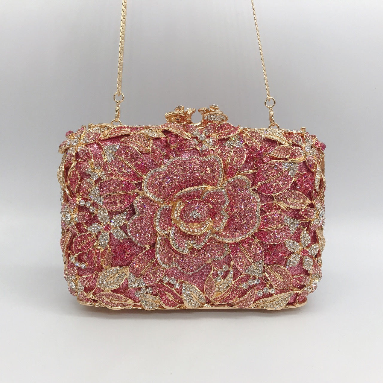 Metal Rose Diamond Chain Clutch
