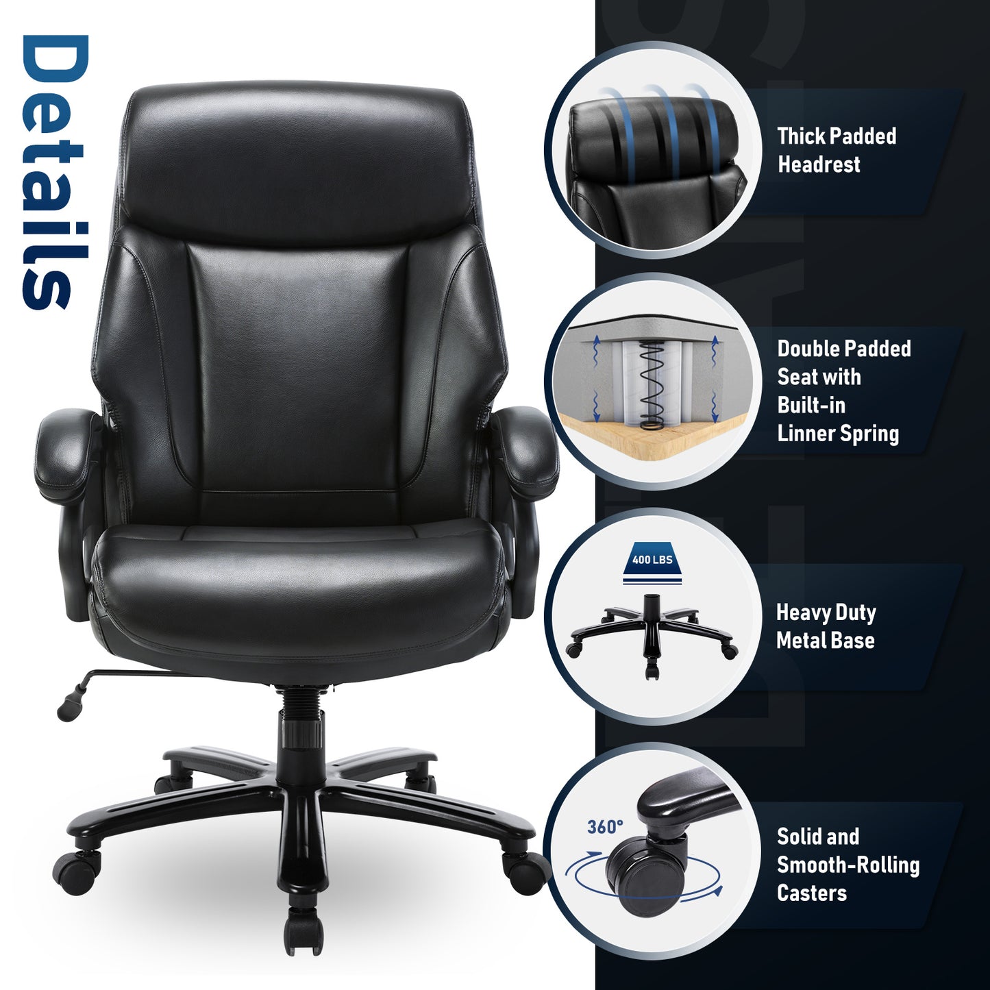 Tall Office Chair - 400lbs Heavy-duty Administrative Desk Chair