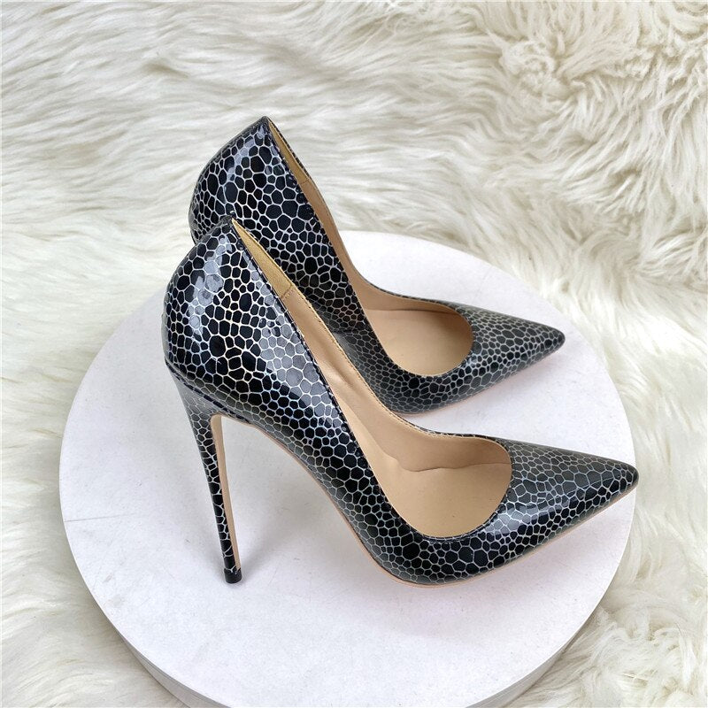 Tikicup Black Geometry Pattern Print Pointy Toe High Heel