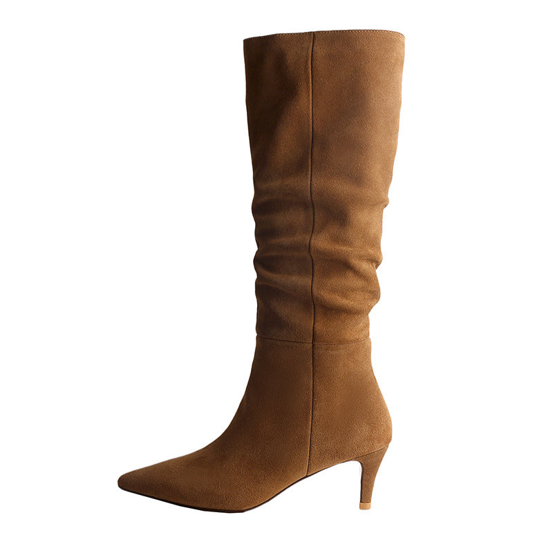 French Suede Brown Stiletto Boots