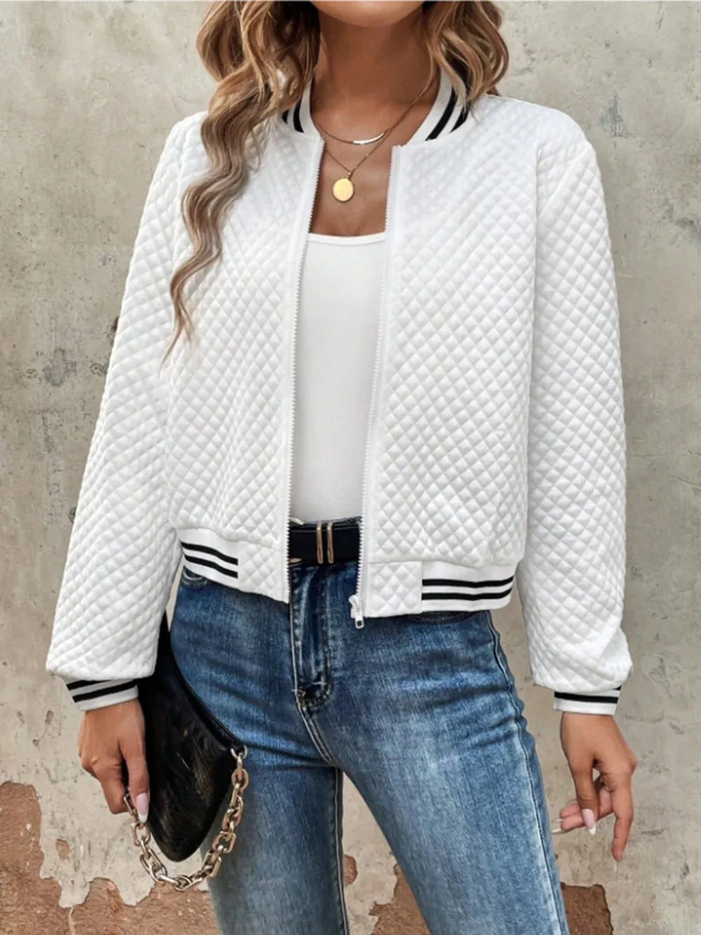 Striped Collar Bomber Jacket