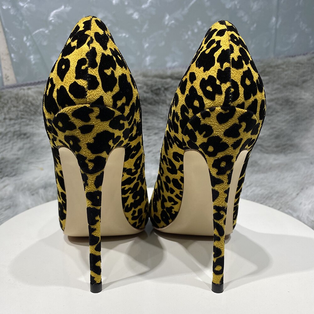 Synthetic Suede Flock Leopard Pointy Toe High Heels