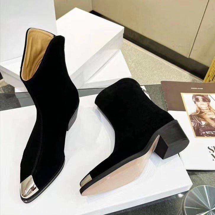 Suede Metal Toe Back Zip Chelsea Boots