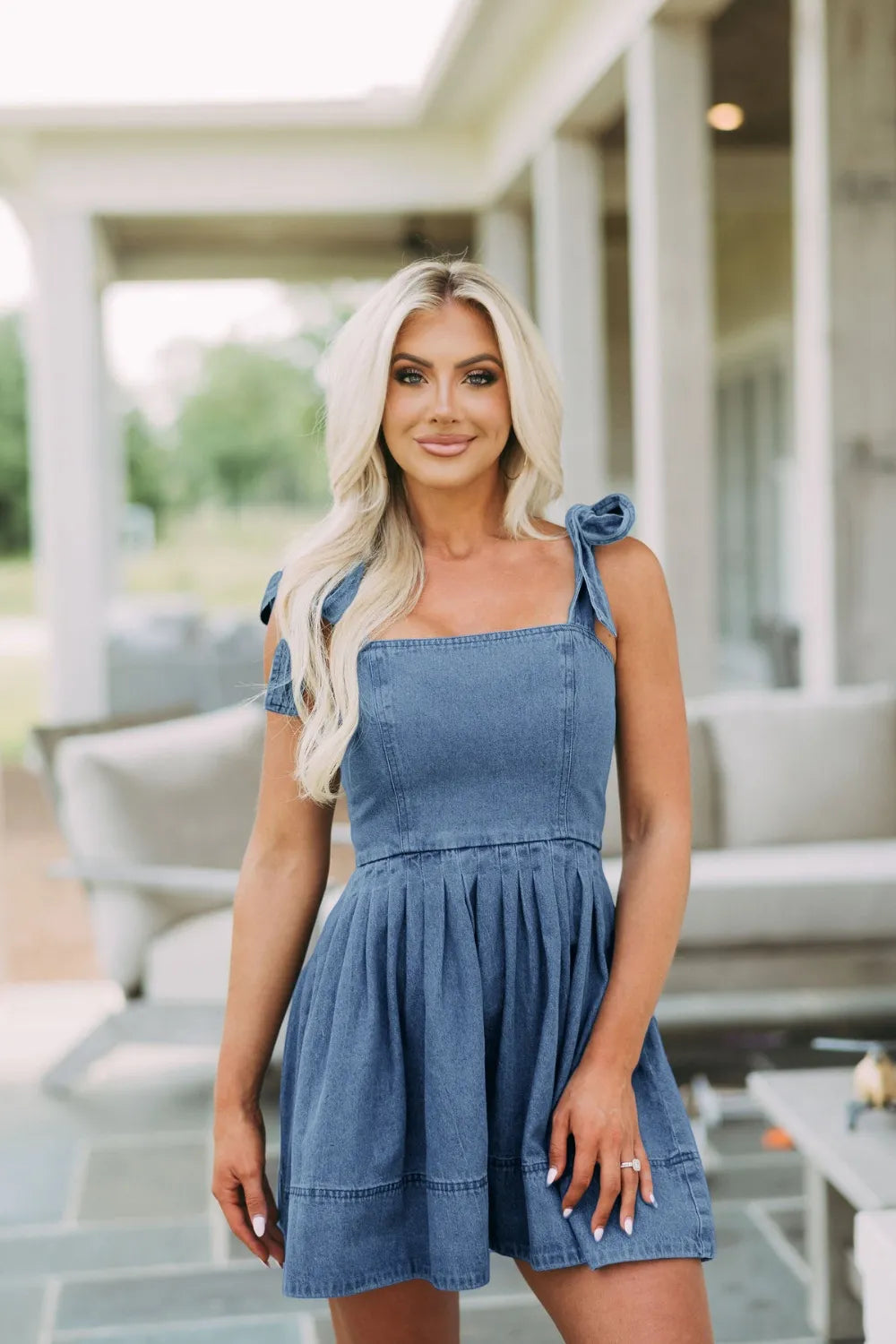 Ruffle Strap Denim Dress