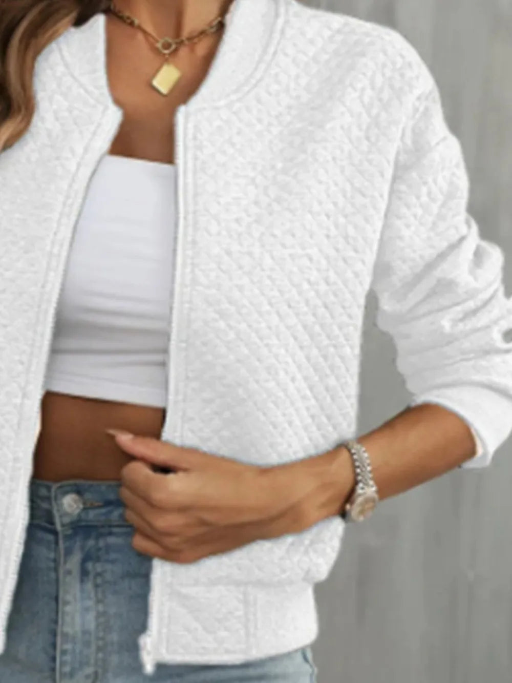 Zip Up Long Sleeve Bomber Jacket