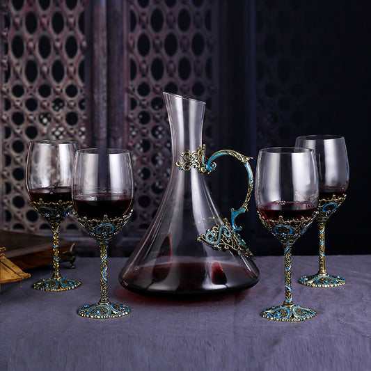 Red Wine Crystal Glass High Footed Cup Decanter Set
