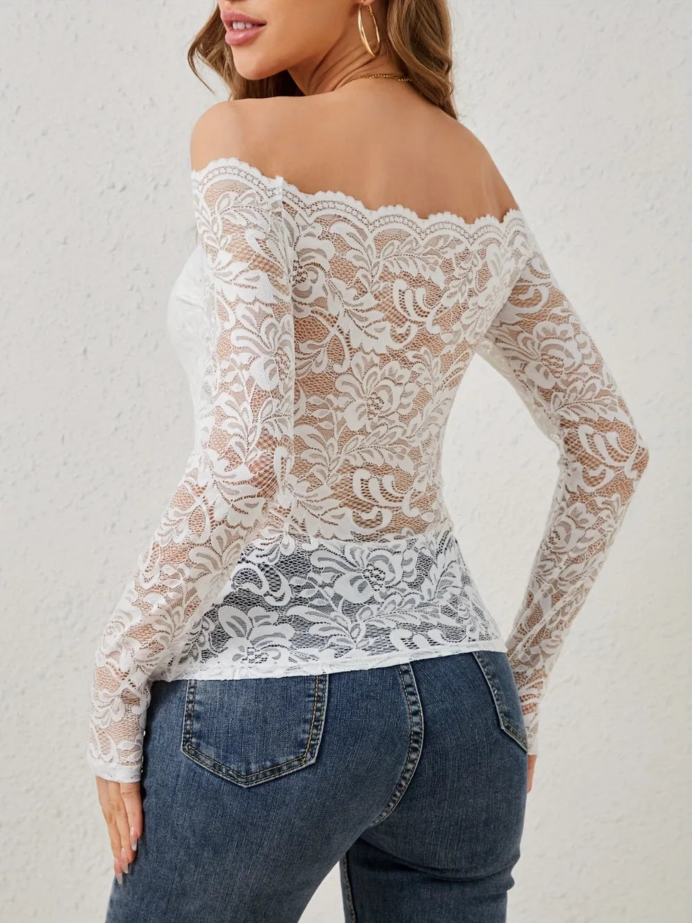 Off Shoulder Lace Slim Fit Slimming Blouse
