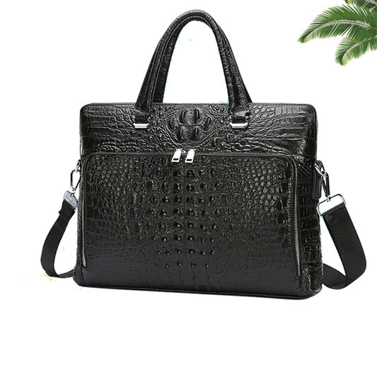 Genuine Leather Croc Pattern Laptop Messenger Bag