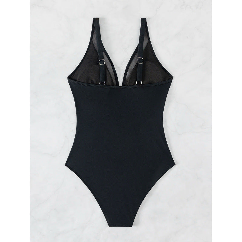 One-piece Mesh Splicing Swimsuit - Plus Size