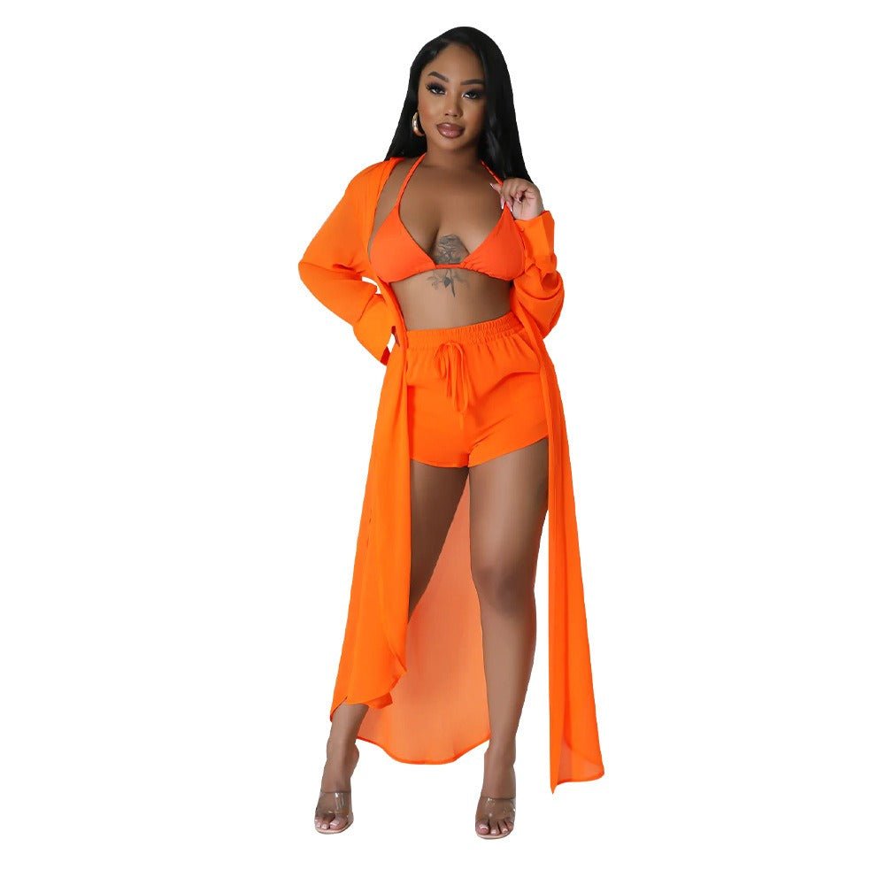 Chiffon Long Shirt Shorts Two Piece Set