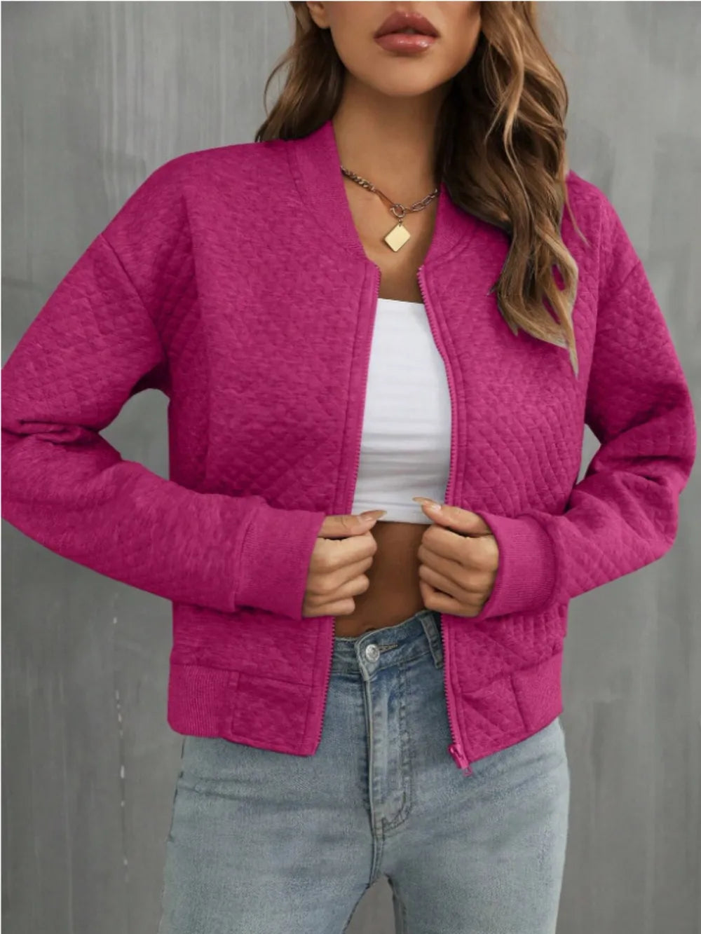 Zip Up Long Sleeve Bomber Jacket