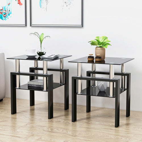 Modern Tempered Glass Tea End Table - Set Of 2