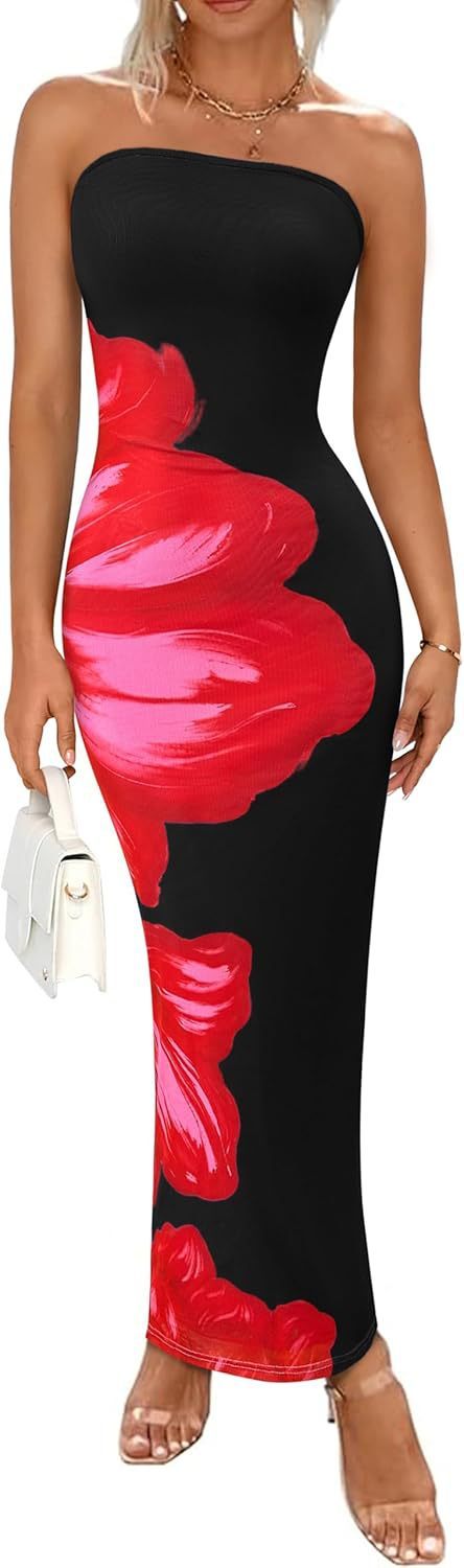 Slim-Fit Contrast Floral Print Dress