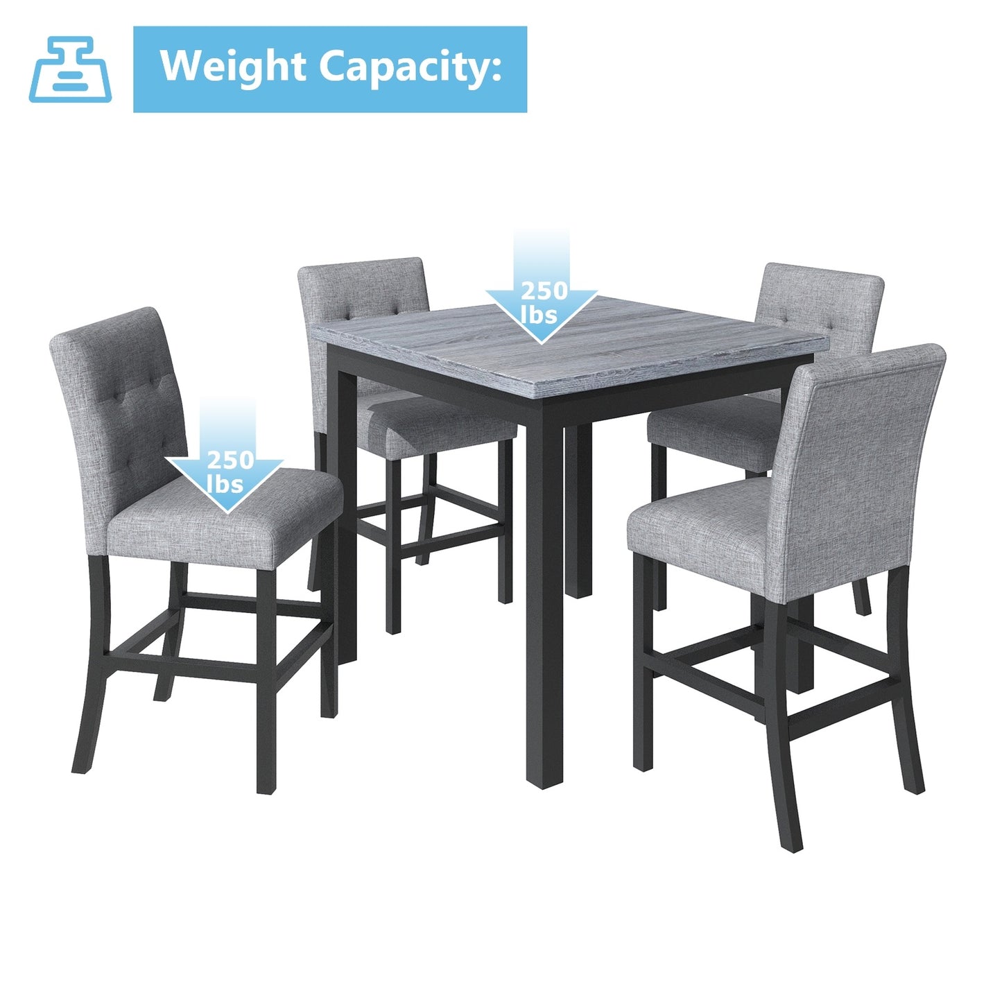 TOPMAX 5-Piece Counter Height Dining Set with Wood Table, Chairs Stools with Footrest