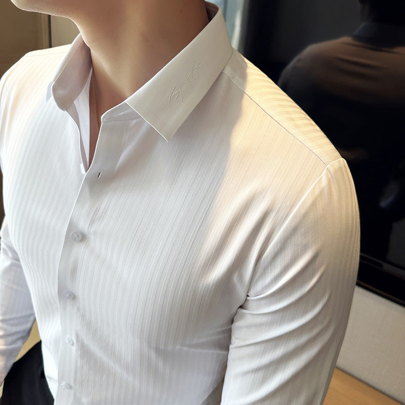Dark Striped Long-sleeved Seamless Button Down
