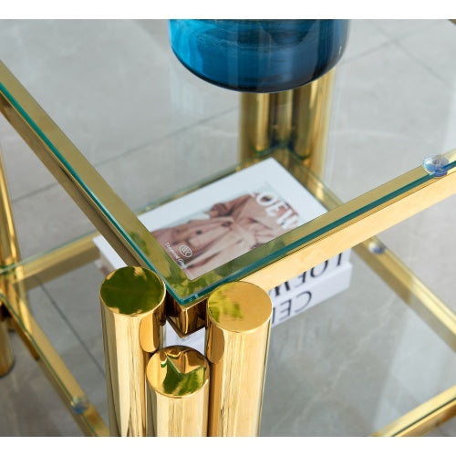 Stainless Steel End Table - Double-Layer Clear Tempered Glass
