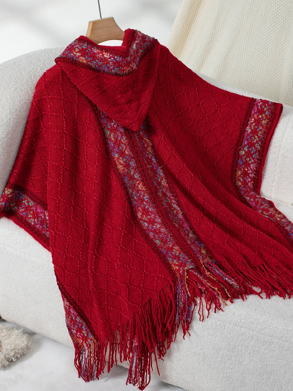 Hooded Tassel Cloak Sweater Shawl