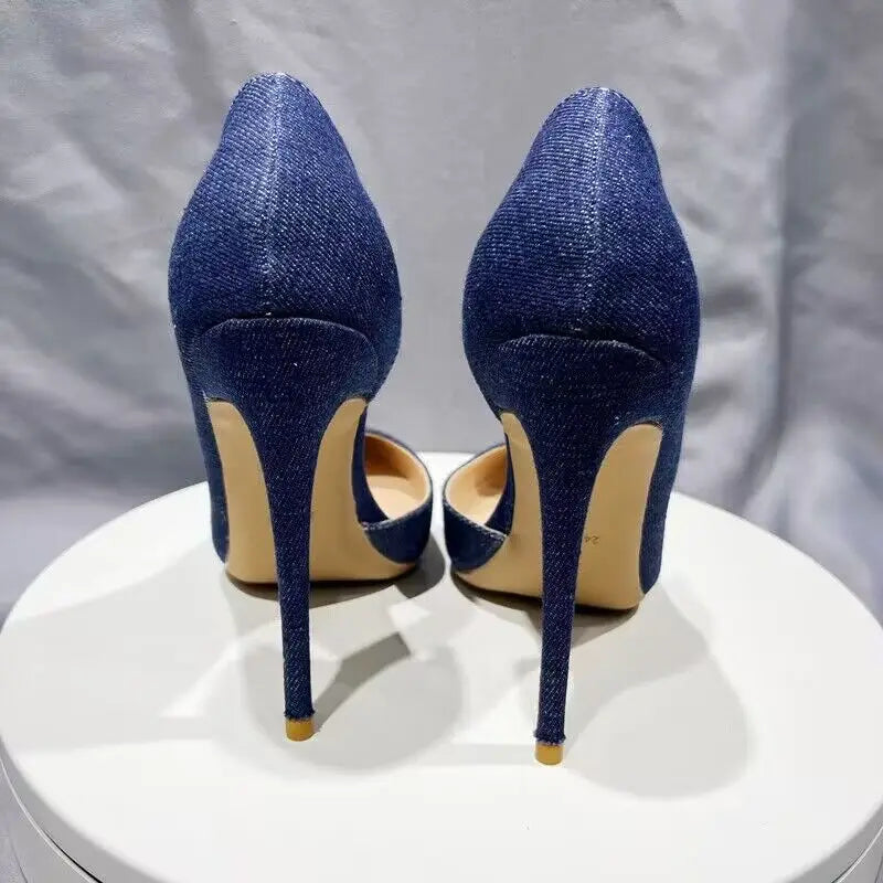 Navy Blue Denim High Heels