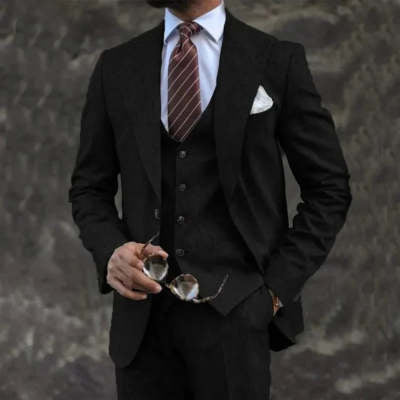 Single Breasted Cotton Three-Piece Suit
