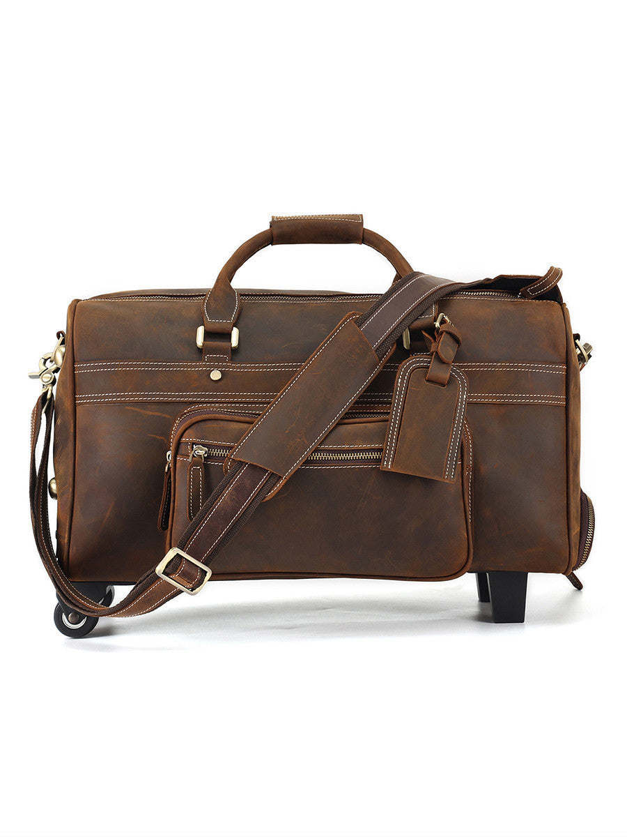 Leather Retro Portable Wheeled Travel Bag