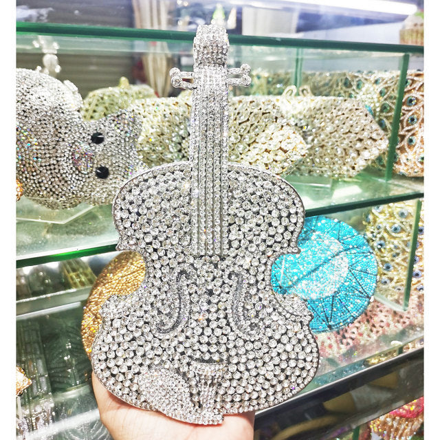 Violin Crystal Evening Party Clutch