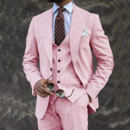 Single Breasted Cotton Three-Piece Suit