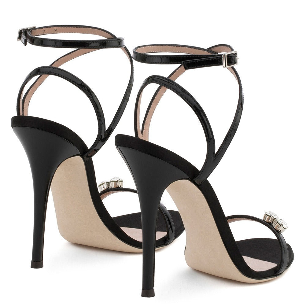 Diamond Stud Ankle Strap High Heels