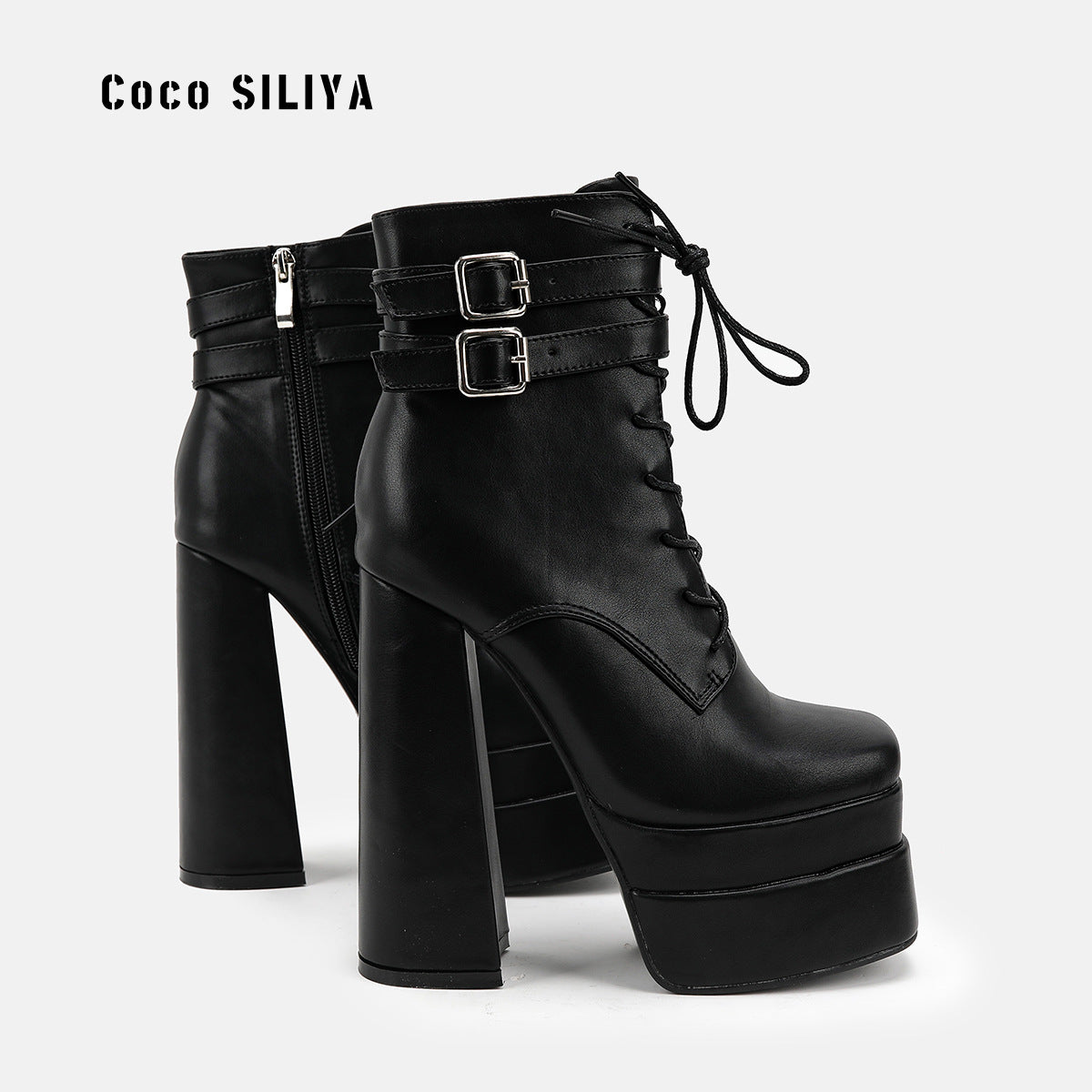 Ultra-High Heeled Waterproof Platform Leather Boots