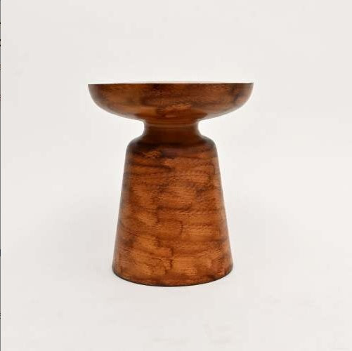 Decorative Iron Round Side Table With Natural Wood Finish
