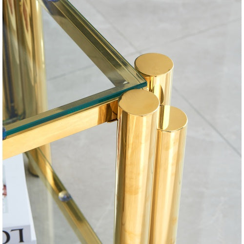 Stainless Steel End Table - Double-Layer Clear Tempered Glass