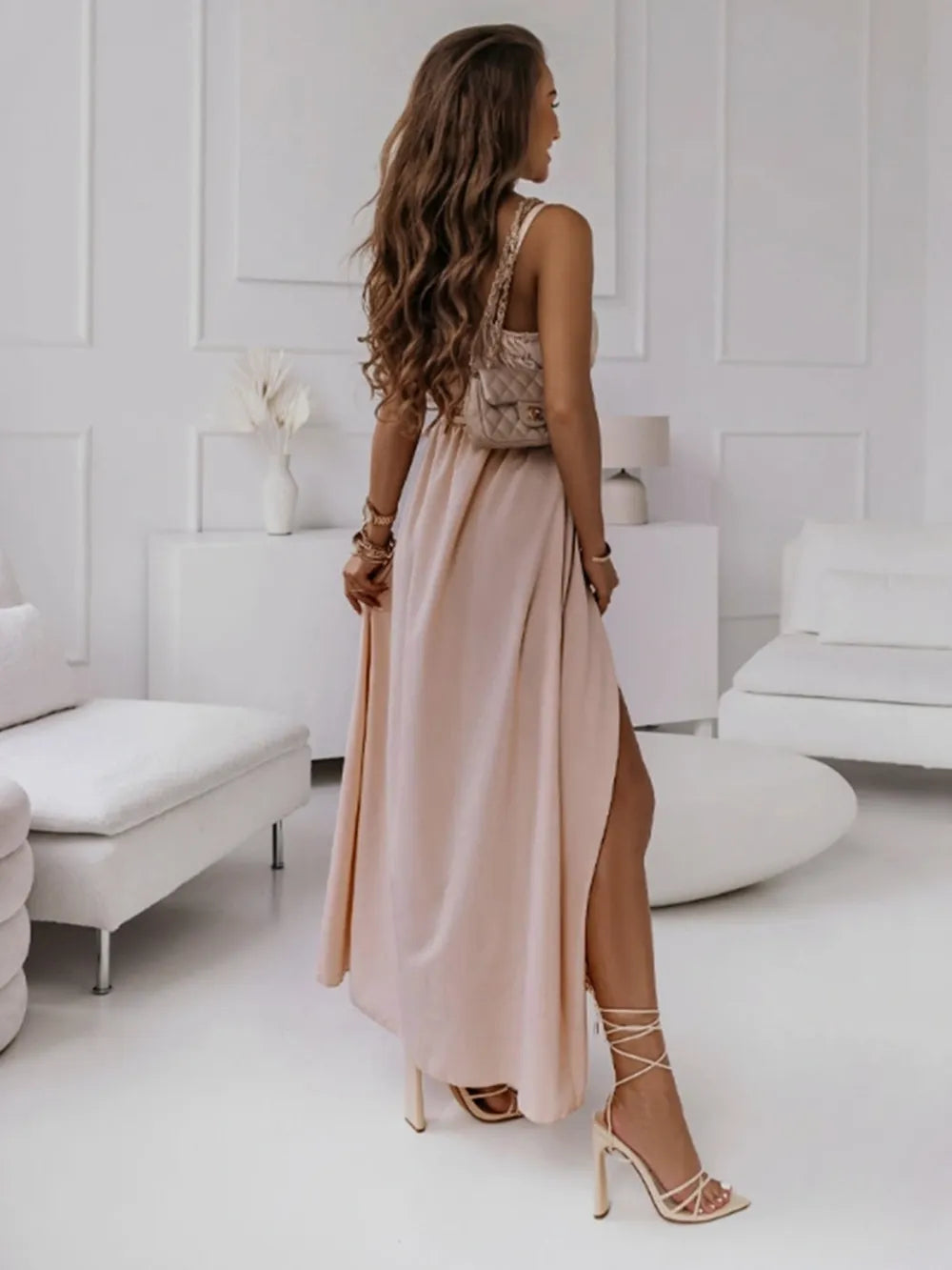 V-Neck Front Slit Dress
