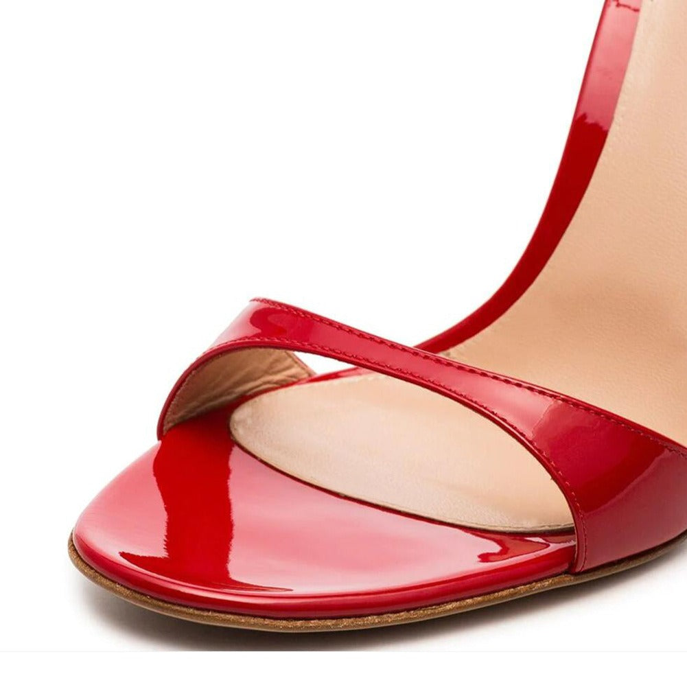 Red Lacquer Ankle Strap Leather Heels