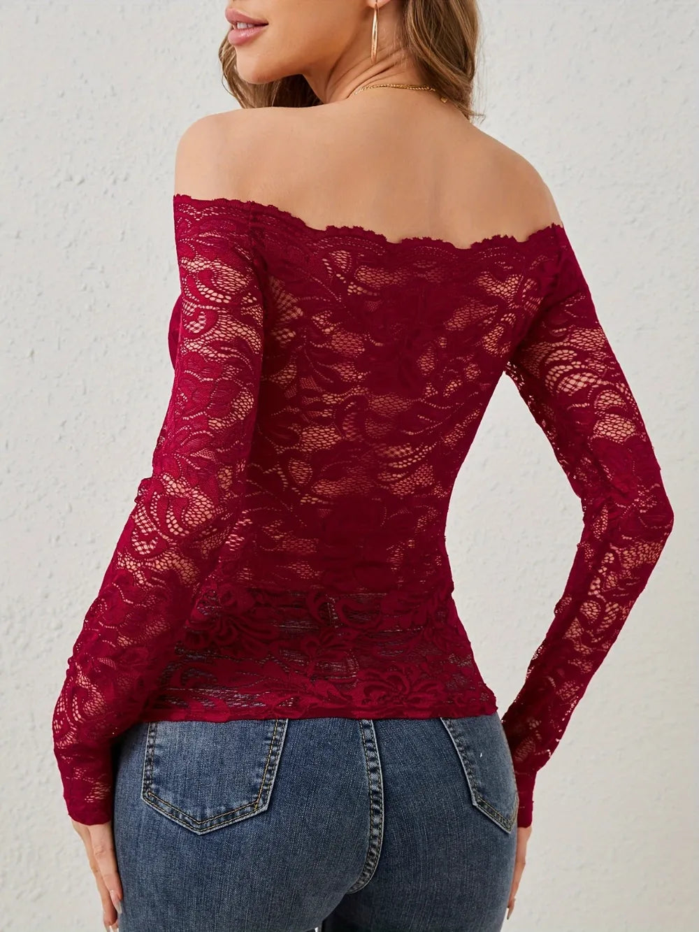 Off Shoulder Lace Slim Fit Slimming Blouse