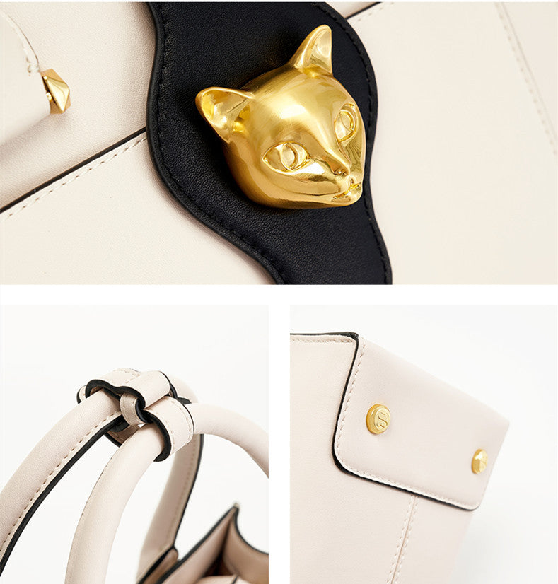 BAFELLI Cat Head Leather All-match HandBag